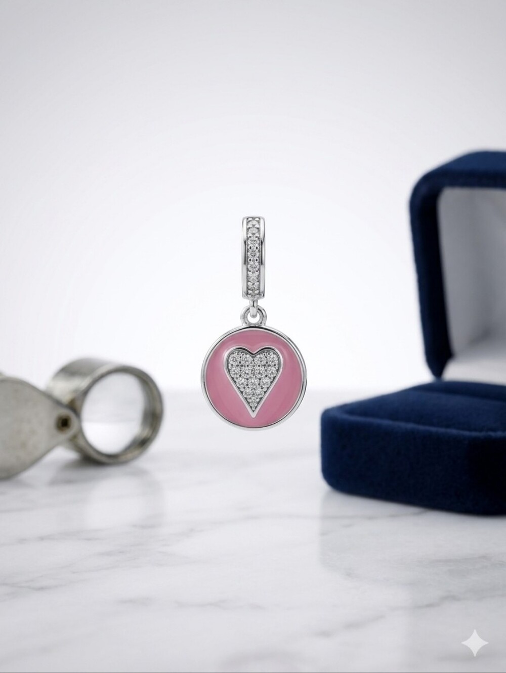 Moissanite 1.0CTW NWT 925 Silver Heart With Pink Enamel, Pendant ONLY
